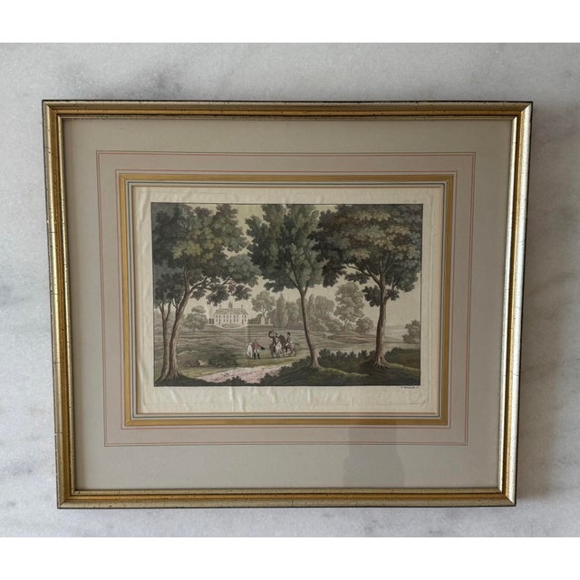Line and aquatint hand colored etching titled "Mount Vernon, West Front", engraved by Paolo Fumagalli circa 1820. This...