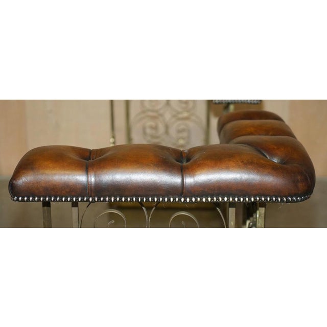 Antique Club Fender with Brown Leather Chesterfield Seats For Sale - Image 18 of 18