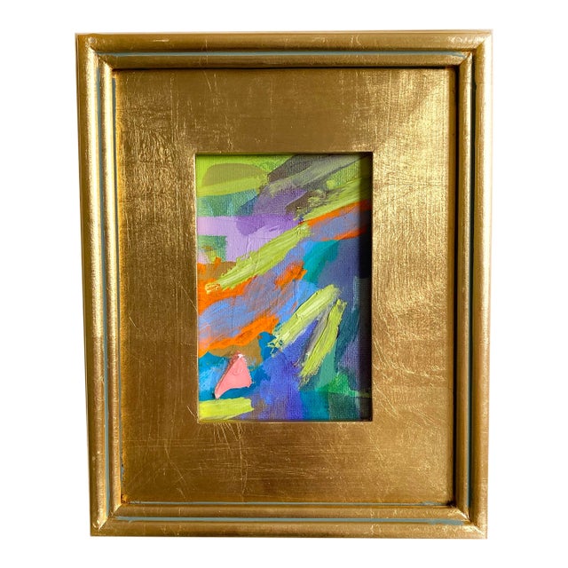 "Chartreuse and Periwinkle" 2025 Framed Mini Painting by Jessalin Beutler For Sale