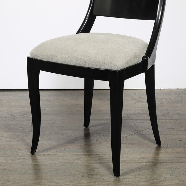 Set of Six Art Deco Sculptural Dining Chairs in Ebonized Walnut & Taupe Mohair For Sale - Image 4 of 18