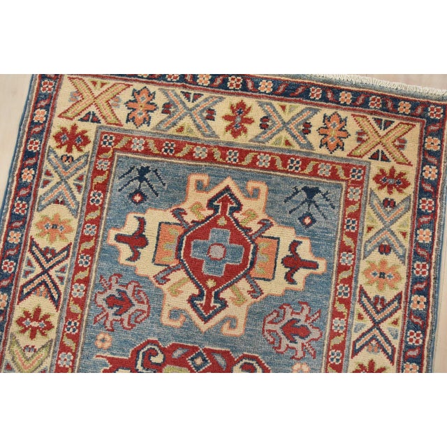 Kazak Runner 2’9” X 9’6” Blue Wool Tribal Hand-Knotted Oriental Rug For Sale In Philadelphia - Image 6 of 11