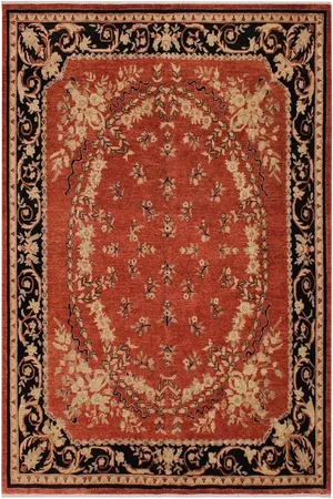 1980s Shabby Chic Ziegler Kafkaz Rust/Black Wool Rug -8'1 X 9'10