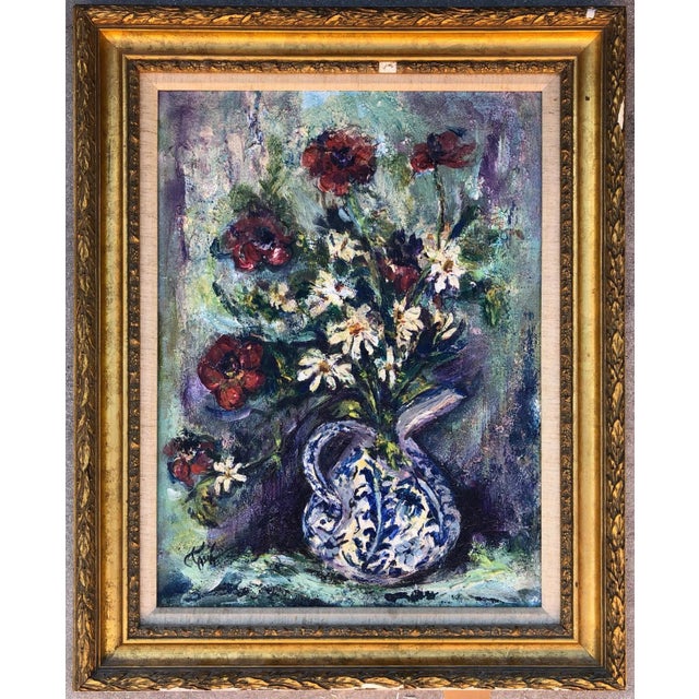 Mid Century Modern Heavy Impasto Floral Still Life Oil Painting C.1950s For Sale In San Francisco - Image 6 of 6