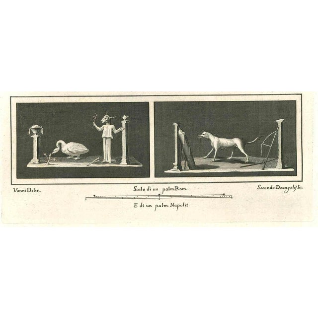 Ancient roman drawing, from the series "antiquities of herculaneum", is an original etching on paper realized from a...
