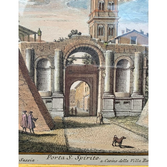 Early 20th Century Antique Italian Porta S. Spirito Framed Hand-Colored Engraving For Sale - Image 4 of 10