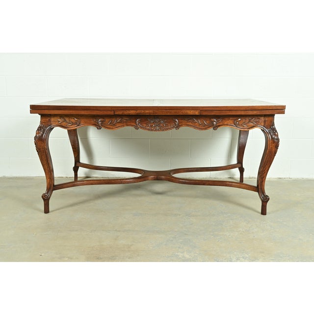 Baker Furniture Style French Provincial Louis XV Carved Oak Extension Dining Table, Circa 1960s For Sale - Image 14 of 15