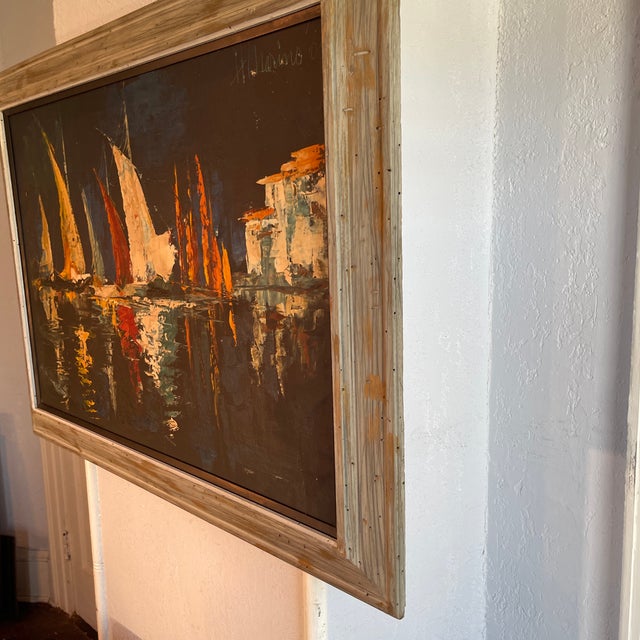 Nice oil on canvas by artist H. Marino numbered 62510-113 mid century modern 1963 dated by signature on the front, 31x43x1...