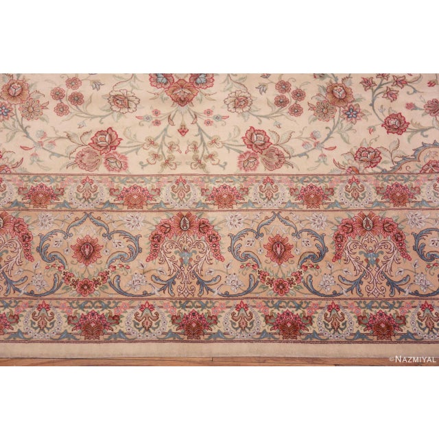 Red 1950s Fine Floral Room Vintage Persian Silk Qum Rug For Sale - Image 8 of 8