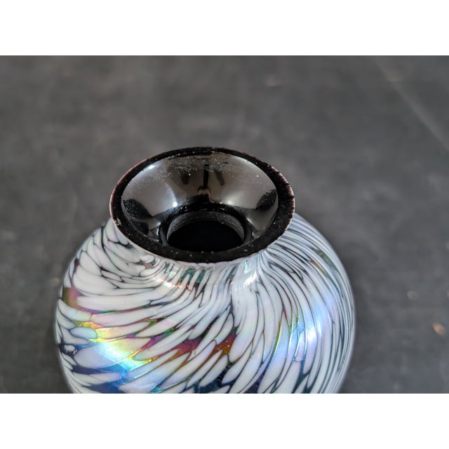 Modern Miniature Black Amethyst Iridescent Art Glass Bud Vase 3" Tall Handmade For Sale - Image 3 of 5
