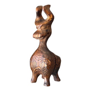 Vintage Mid-Century Modern Retro 1960s Tiki Polynesian Wood Carved Brutalist Sculpture Attributed to Witco For Sale