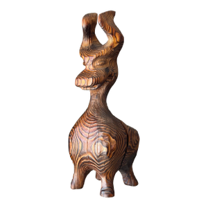 Vintage Mid-Century Modern Retro 1960s Tiki Polynesian Wood Carved Brutalist Sculpture Attributed to Witco