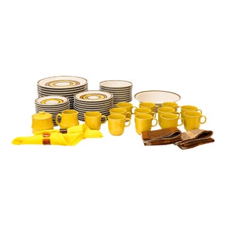 Mid 20th Century Electra Casual Ceram Rondo Gold Japanese Stoneware Mid-Century Modern Dinner Service Set- 75 Pieces For Sale