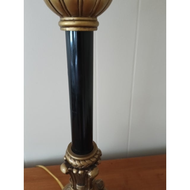 Black Hollywood Regency Vintage Black & Gold Neoclassical Table Lamp With Ornate Cast Metal Base For Sale - Image 8 of 12