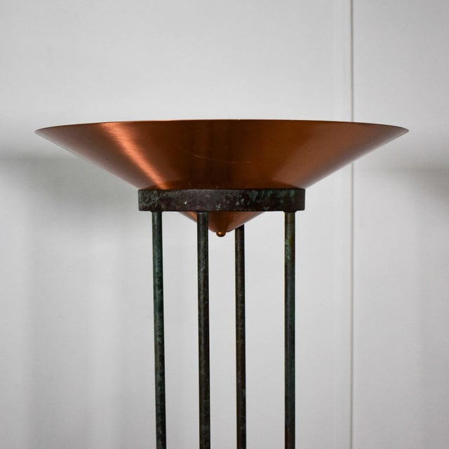 1980's Verdigris Copper Tube Torchiere Floor Lamps by Jim Bindman for Rainbow Lamp - A Pair For Sale - Image 4 of 10