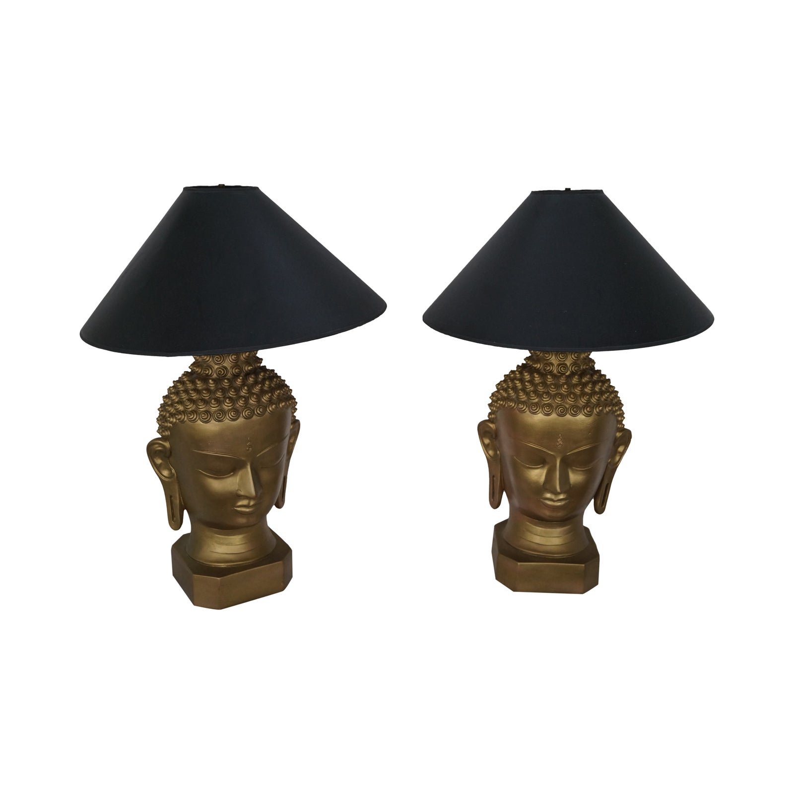 Vintage MidCentury Buddha Head Lamps Pair Chairish