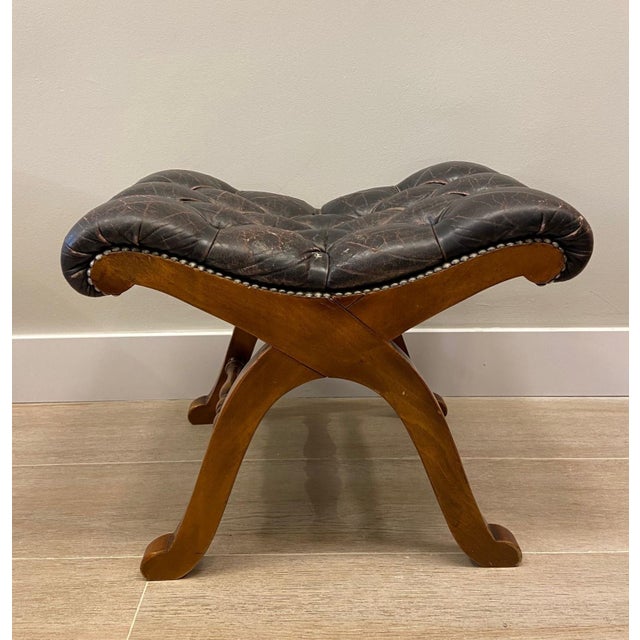 Mid-Century Modern Brown Leather Escabel, 1970s For Sale - Image 3 of 15