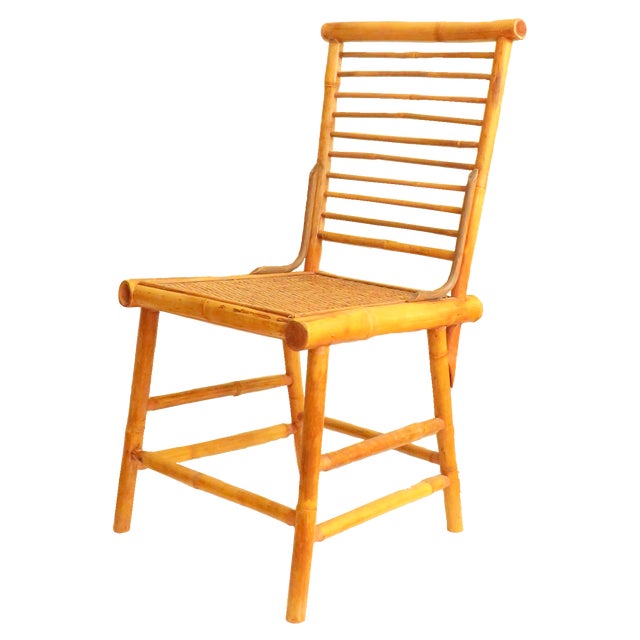 Super fun 1970s Boho Chic natural bamboo & woven reed accent chair. Perfect for an entry to remove shoes or boots, in a...