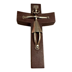 Mexican Modernist Sterling Silver Mahogany Wood Crucifix Gabriel Chavez De La Mora