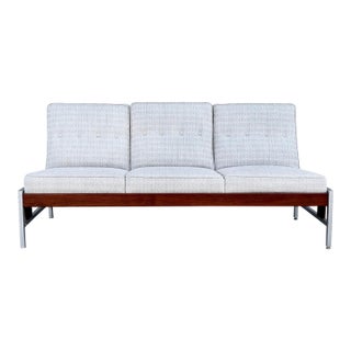 Mid-Century Walnut and Aluminum Three-Seat Sofa, 1960s For Sale