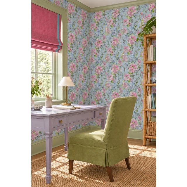 Painter's Garden Blue Floral Grasscloth Wallpaper by House Party | 6 Yards For Sale In Charlotte - Image 6 of 12