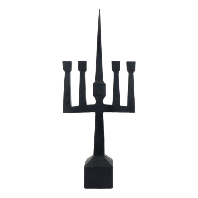Brutalist Candelabra in Black Forged Steel, 1950s For Sale