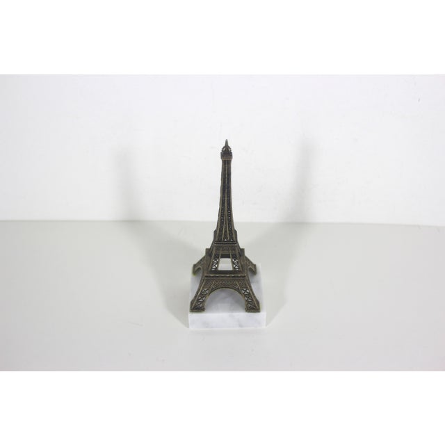 Metal Vintage Eiffel Tower, Small Gold Brass and Marble Souvenir of Paris France For Sale - Image 7 of 9