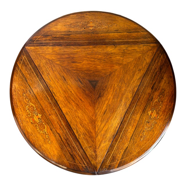 Triangular Rosewood Late Victorian Drop Leaf Table - Late 19th Century For Sale - Image 4 of 12