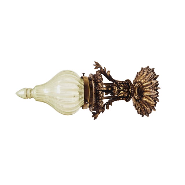 Empire Bronze Pending Lamp with Uranium Glass, France, 1890s For Sale - Image 3 of 14