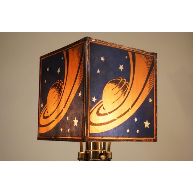 Metal Rarest Chicago 1933 Worlds Fair "Saturn" Logo Streamline Art Deco Chrome Cobalt Glass Table "Hall of Science" Lamp Sublime Condition! For Sale - Image 7 of 16