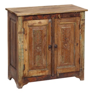 Two-Door Nightstand Made From Antique Indian Teakwood Architectural Elements For Sale