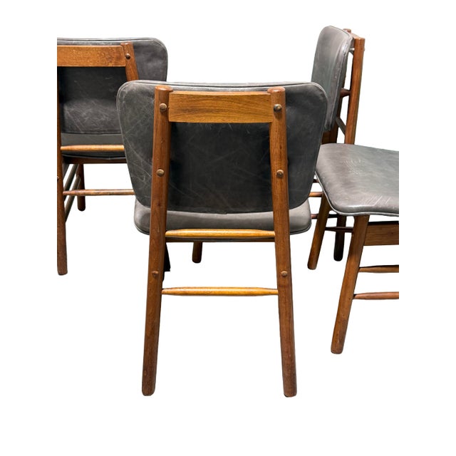 Brown Set of 4 Vintage Mid Century Modern Danish Teak and Leather Greta Dining Chairs For Sale - Image 8 of 11
