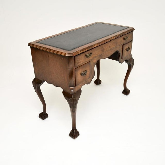Figured Walnut and Leather Top Desk, 1900s For Sale - Image 3 of 11