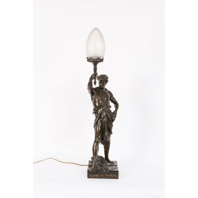 Large Antique French of Gloire et Fortune Lamp Bronze, 1890s For Sale - Image 10 of 18