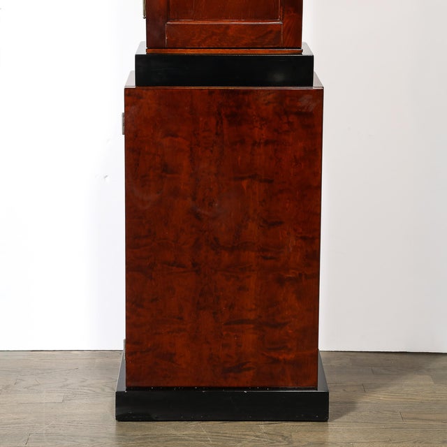 Art Deco Skyscraper Style Grandfather Clock in Walnut With Black Lacquer Accents For Sale - Image 4 of 13