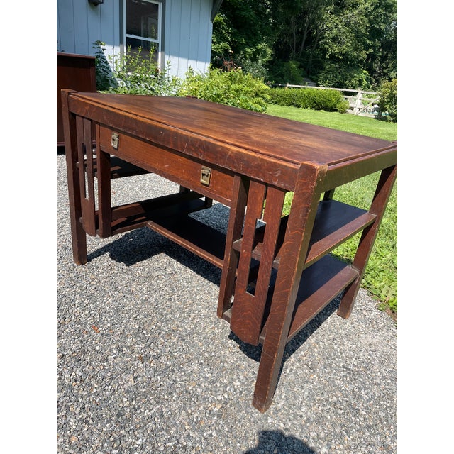 Arts and Crafts Mission Style Oak Desk Writing Table | Chairish