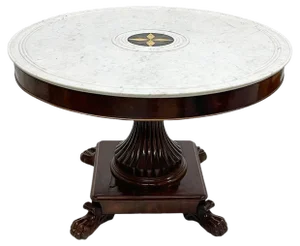 French Charles X Mahogany Table with White Marble Top, 1840s