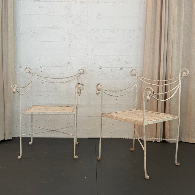 Mid 20th Century Mid 20th Century Hollywood Regency Braided Wrought Iron and Mesh Patio Dining Set, 2 Pieces For Sale - Image 5 of 7
