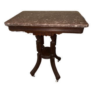Mid 19th Century Victorian Eastlake Walnut Marble Top Table For Sale