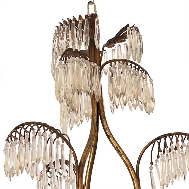 French Brass and Glass 7-Light Palm Chandelier, 1950s For Sale - Image 4 of 6