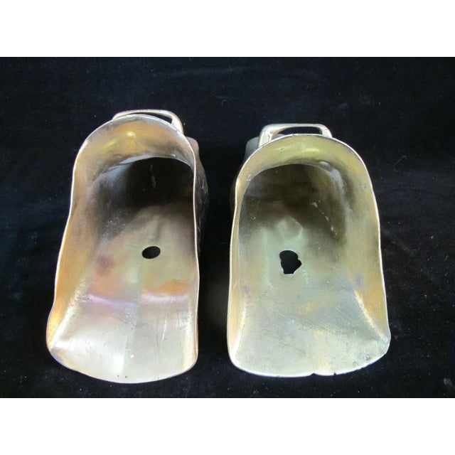 Antique 19th Century Spanish Conquistador Brass Equestrian Etched Stirrup Shoes For Sale - Image 4 of 10