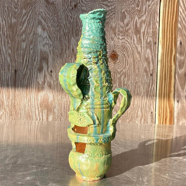 Late 20th Century Vintage Boho Signed Hand Made Studio Pottery Vase For Sale - Image 5 of 7