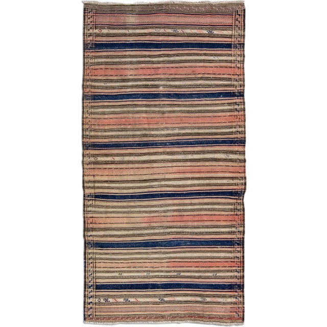 Peach Vintage Kilim Handmade Flatweave Striped Wool Runner For Sale - Image 10 of 10