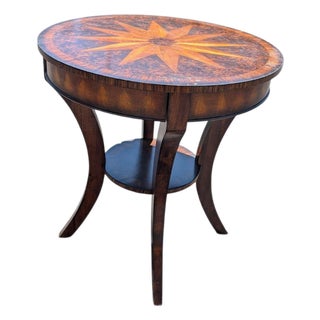 Vintage Uttermost 28-Inch Round Compass Star Inlaid Wood Bistro Table For Sale