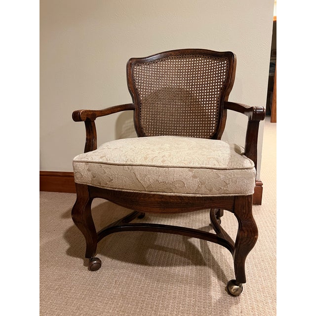 Vintage Round Parquetry Game Table 42" With 4 Chairs For Sale - Image 4 of 4