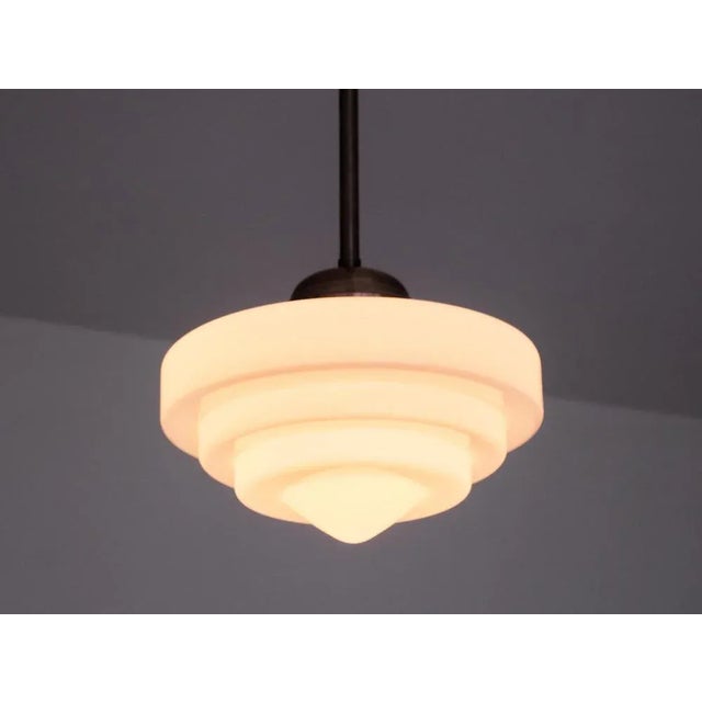 Art Deco Tiered Pendant Light in Opal Glass & Nickel from Gispen, Netherlands, 1950s For Sale - Image 6 of 9