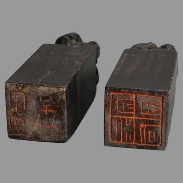 Antique Chinese Pair of Hardstone Figural Foo Dog Ink Stamps 1930's ...