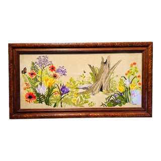 VTG 1970s Paragon Forest Reborn Crewel Framed Wow! Signed and Dated Embroidery For Sale