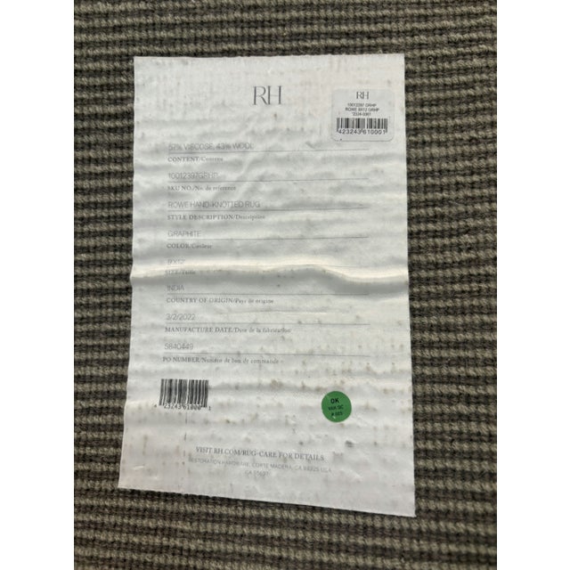 Restoration Hardware Rowe Rug – 9’ X 12’ Graphite | Hand-Knotted Wool & Viscose For Sale - Image 10 of 18