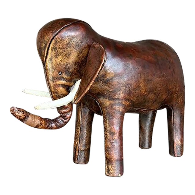 Vintage Boho Leather Elephant Footstool After Omersa For Sale
