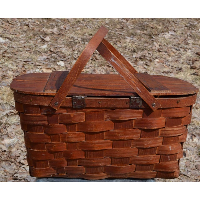 American Mid 20th Century Picnic Basket by Wov-N-Wood by Jerywil For Sale - Image 3 of 15